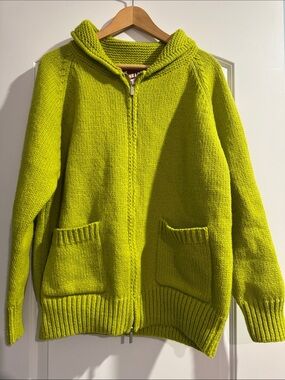 NWT The Blank Lab Bright Lime Green Knit Zip-Up Sweater Size Small